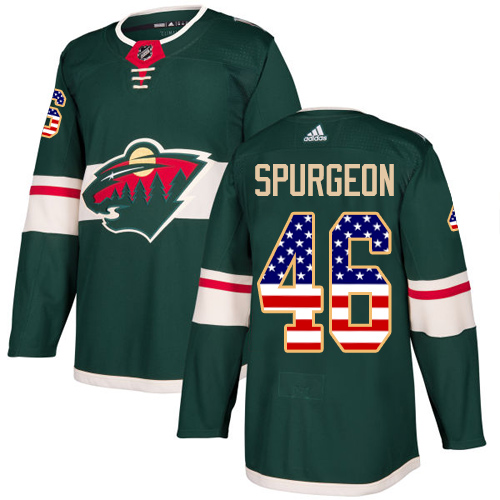 Adidas Wild #46 Jared Spurgeon Green Home Authentic USA Flag Stitched Youth NHL Jersey - Click Image to Close